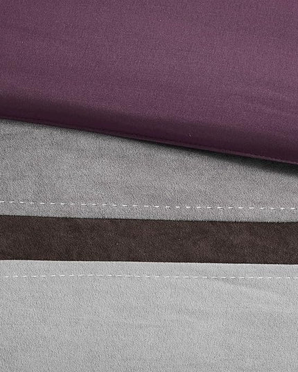 Madison Park Palisades Comforter Set Modern Faux Suede Pieced Stripe Design, All Season Down Alternative Cozy Bedding with Matching Shams, Decorative Pillows, King(104"x92"), Purple 7 Piece - LeafyLoom