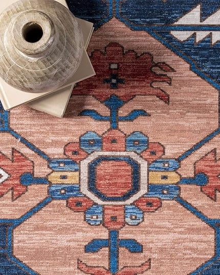 nuLOOM Carolyn Machine Washable Tribal Motif Ultra Thin Area Rug, 4' x 6', Rust - LeafyLoom