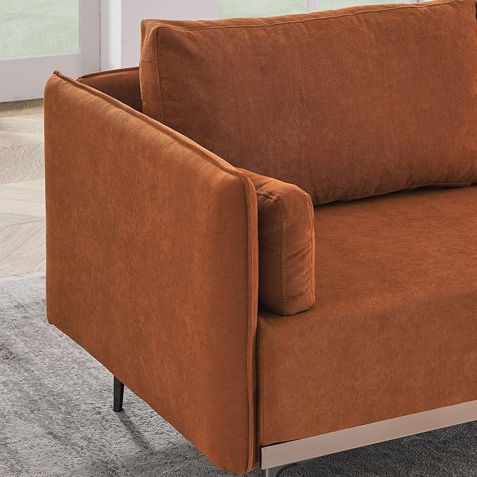 Modern Linen Upholstered 3-Seat Sofa Couch with Stainless Steel Trim and Metal Legs for Living Room, 2 Pillows Included, 72.83", Orange-119 - LeafyLoom