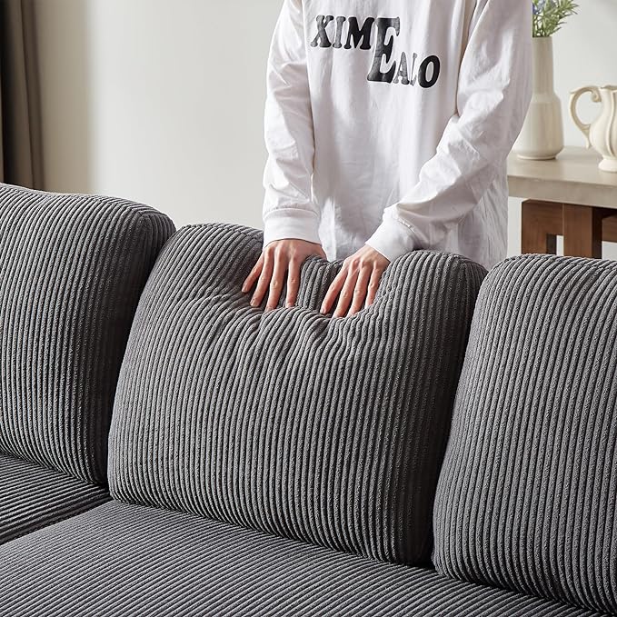 3 Seater Reversible Sleeper Sectional Sofa Bed with Storage Chaise Lounge and Cupholders, Corduroy Upholstered Convertible Sofabed Corner Couch,L Shaped Sofá for Living Room Office, Grey 78.5" - LeafyLoom