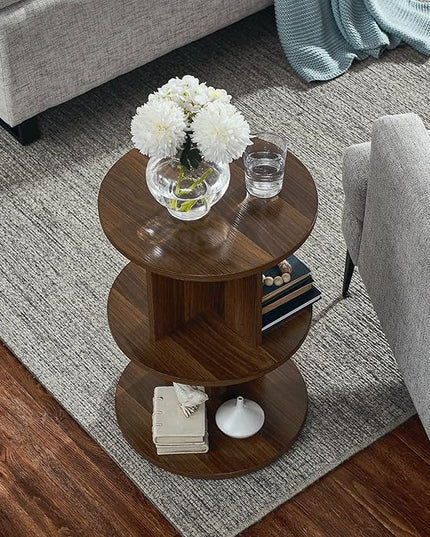 ECYIL Double Layered Independent Storage Rack, Full Circular Color Blocking Bookshelf, Suitable for Home, Office, Living Room, etc (walnut) - LeafyLoom
