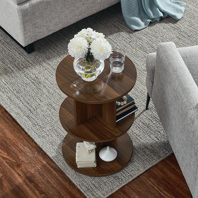 ECYIL Double Layered Independent Storage Rack, Full Circular Color Blocking Bookshelf, Suitable for Home, Office, Living Room, etc (walnut) - LeafyLoom