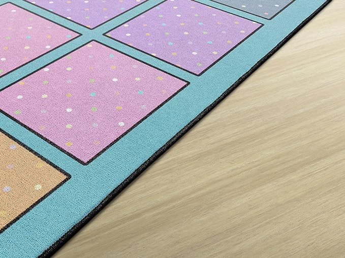 Flagship Carpets Happy Squares Educational Area Rug for Kids Room Seating Décor, Children's Classroom, Play Carpet for Teaching and Playroom, Seats 20, 6' x 8'4", Blue & Multi Color - LeafyLoom