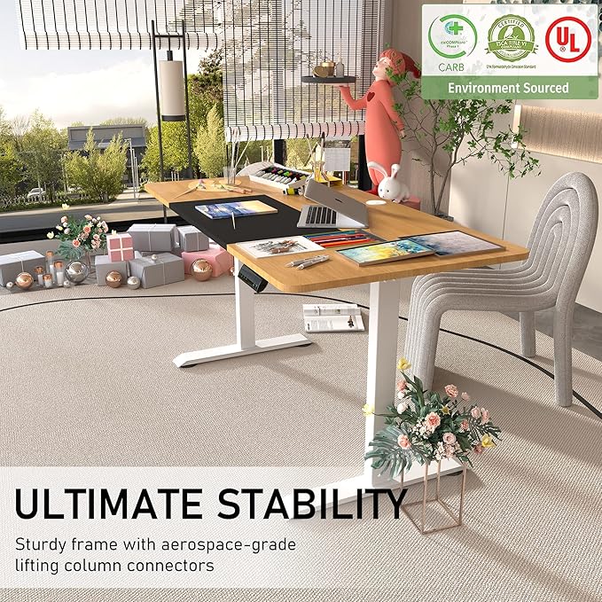 Monomi Electric Standing Desk, 55 x 24 inches Height Adjustable Desk, Ergonomic Home Office Sit Stand Up Desk with Memory Preset Controller (Natural Top/White Frame) - LeafyLoom