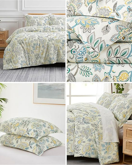 Southshore Fine Living, Inc. Wanderlust Oversized Twin Comforter Set, Down Alternative Boho Bedspread, Victorian Print Comforter, Twin or Twin XL Comforter with Matching Sham, Cream Floral Print - LeafyLoom