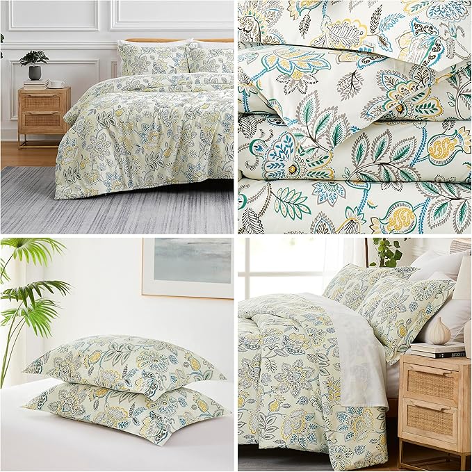 Southshore Fine Living, Inc. Wanderlust Oversized Twin Comforter Set, Down Alternative Boho Bedspread, Victorian Print Comforter, Twin or Twin XL Comforter with Matching Sham, Cream Floral Print - LeafyLoom