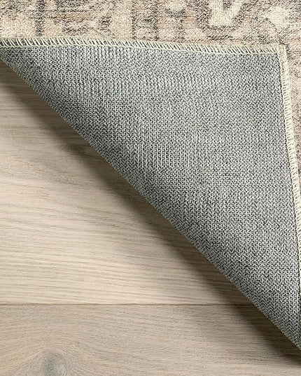 nuLOOM 2x6 Machine Washable Rain Haven Vintage Medallion Area Rug, Grey, Traditional Faded Design, Non-Slip Backing, Stain Resistant, For Bedroom, Dining Room, Living Room, Kitchen - LeafyLoom