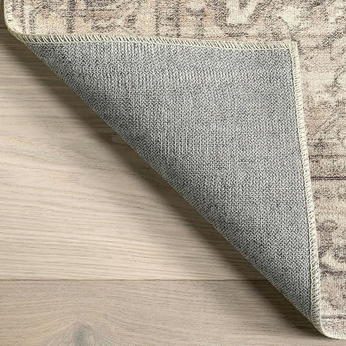 nuLOOM 2x6 Machine Washable Rain Haven Vintage Medallion Area Rug, Grey, Traditional Faded Design, Non-Slip Backing, Stain Resistant, For Bedroom, Dining Room, Living Room, Kitchen - LeafyLoom