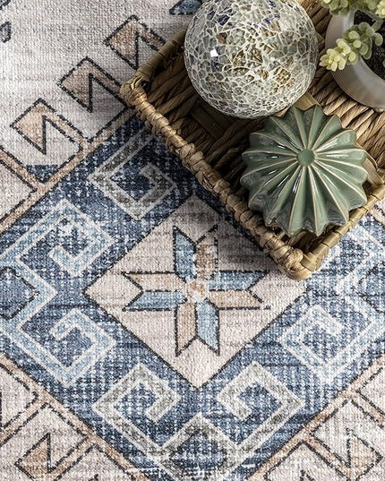 nuLOOM Elowyn Machine Washable Medallion Ultra Thin Area Rug, 4' x 6', Blue - LeafyLoom