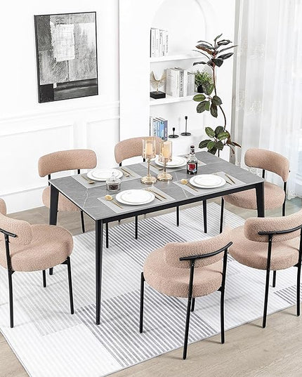 DYHOME Kitchen Chairs Mid-Century Modern Dining Chairs Set of 6, Kitchen Dining Room Chairs, Boucle Upholstered Wishbone Dining Chair, Camel Color - LeafyLoom