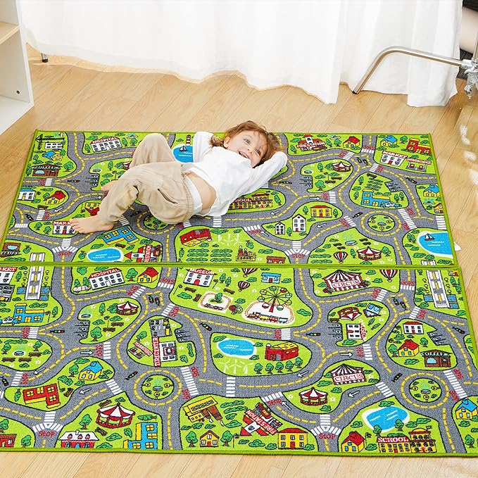 JOYIN 2 Pack Playmat City Life Carpet for Kids Age 3+, Jumbo Play Room Rug, City Pretend Play - LeafyLoom