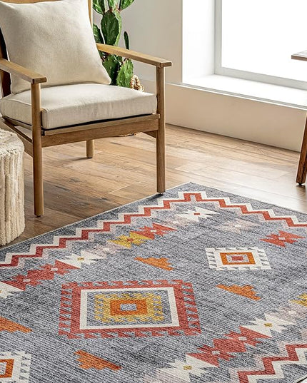 nuLOOM Jayde Machine Washable Southwestern Diamond Ultra Thin Area Rug, 4' x 6', Grey - LeafyLoom