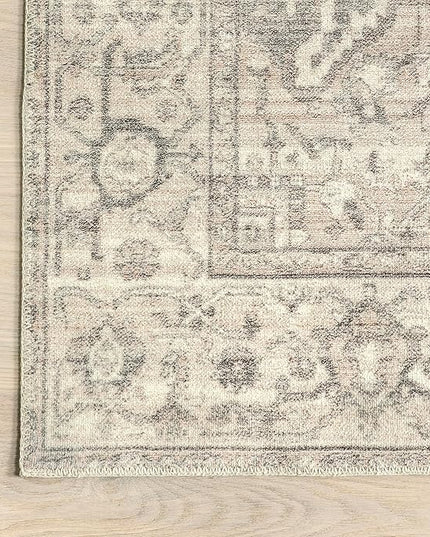 nuLOOM 5x8 Machine Washable Rain Haven Vintage Medallion Area Rug, Grey, Traditional Faded Design, Non-Slip Backing, Stain Resistant, For Bedroom, Dining Room, Living Room, Kitchen - LeafyLoom