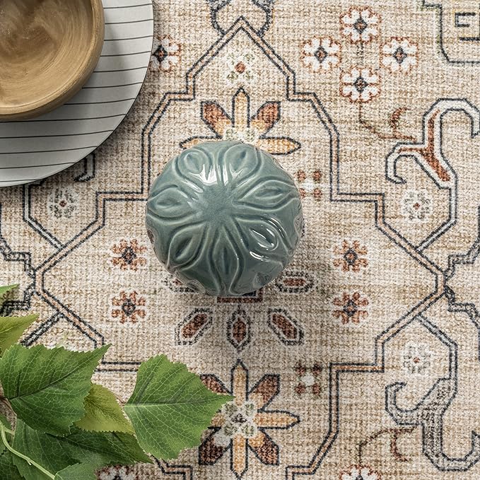 nuLOOM Annelle Floral Border Machine Washable Ultra Thin Area Rug, 8' x 10', Beige - LeafyLoom