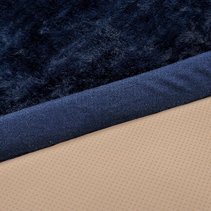 Faux Rabbit Fur Rug - 1.18" Thick Soft Fluffy Area Rug, Non-Slip Memory Foam Crawling Mat, Dark Blue, 78"x110" - LeafyLoom