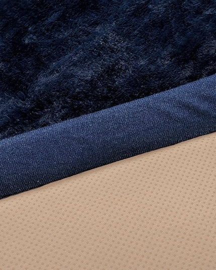 Faux Rabbit Fur Rug - 1.18" Thick Soft Fluffy Area Rug, Non-Slip Memory Foam Crawling Mat, Dark Blue, 78"x118" - LeafyLoom