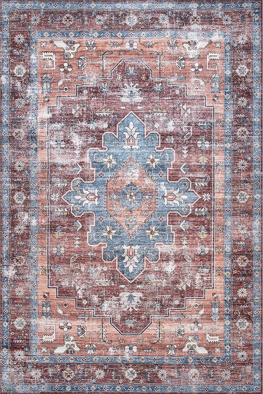 nuLOOM Zena Medallion Machine Washable Ultra Thin Area Rug, 8' Square, Rust - LeafyLoom