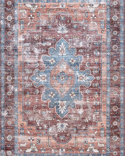 nuLOOM Zena Medallion Machine Washable Ultra Thin Area Rug, 5x8, Rust - LeafyLoom