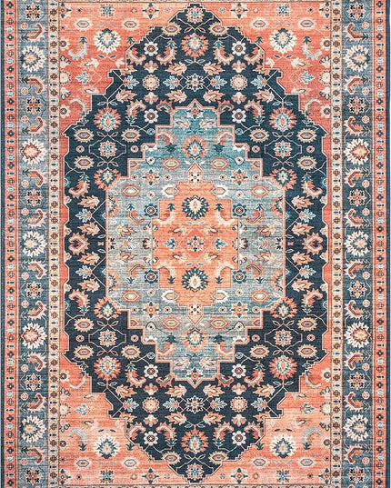 nuLOOM Francis Persian Medallion Machine Washable Ultra Thin Area Rug, 4' x 6', Blue - LeafyLoom