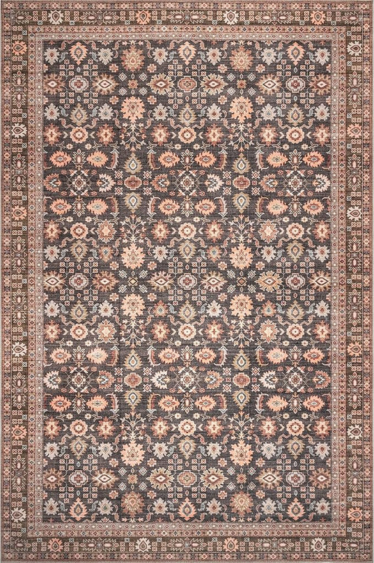 nuLOOM Cathie Persian Floral Machine Washable Ultra Thin Area Rug, 3' x 5', Beige - LeafyLoom