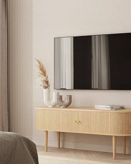 55'' TV Stand with Storage and Shelves designed to fit 32’’ - 60'' TVs. Wood Entertainment Center for Living Room and Bedroom, Media Console and Modern TV Console Table (Oak) - LeafyLoom