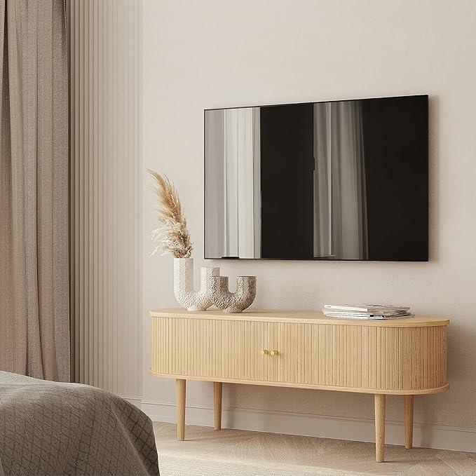 55'' TV Stand with Storage and Shelves designed to fit 32’’ - 60'' TVs. Wood Entertainment Center for Living Room and Bedroom, Media Console and Modern TV Console Table (Oak) - LeafyLoom