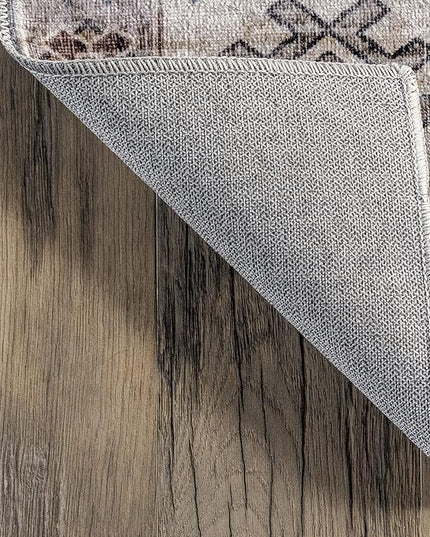 nuLOOM Emani Machine Washable Medallion Ultra Thin Area Rug, 8' x 10', Beige - LeafyLoom