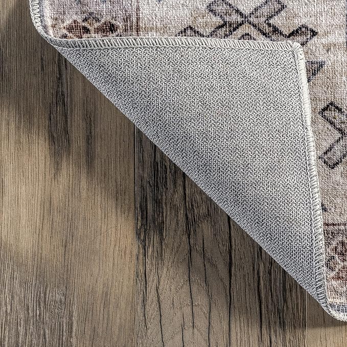 nuLOOM Emani Machine Washable Medallion Ultra Thin Area Rug, 8' x 10', Beige - LeafyLoom