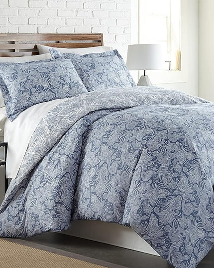 Southshore Fine Living, Inc. Oversized Twin Comforter Bedding Set, Down Alternative Paisley Bedspread, Reversible Print is 2 Colors in 1, Twin/Twin XL Comforter & Matching Sham, Blue/White - LeafyLoom