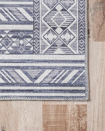 nuLOOM Jenine Southwestern Machine Washable Ultra Thin Area Rug, 8x10, Grey - LeafyLoom