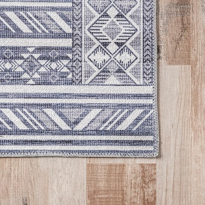 nuLOOM Jenine Southwestern Machine Washable Ultra Thin Area Rug, 8x10, Grey - LeafyLoom