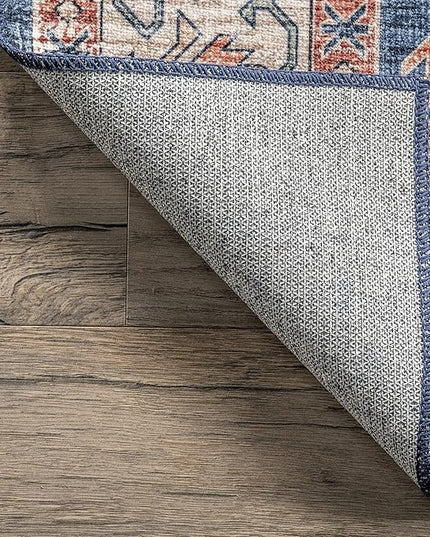nuLOOM Finley Machine Washable Vintage Distressed Ultra Thin Area Rug, 6' x 9', Navy - LeafyLoom