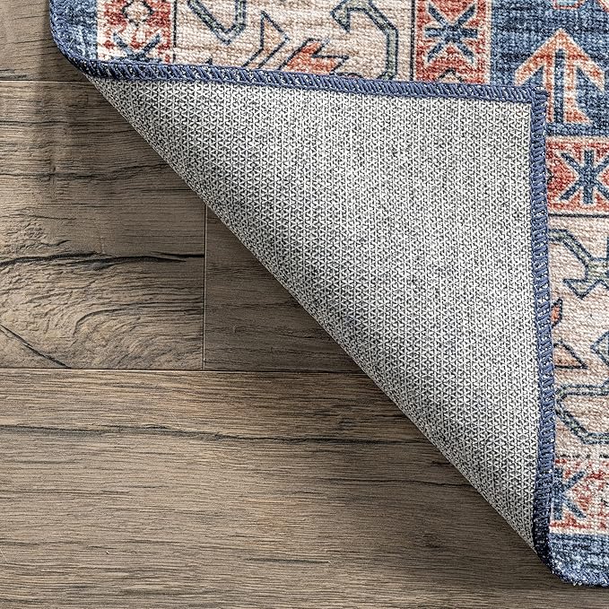 nuLOOM Finley Machine Washable Vintage Distressed Ultra Thin Area Rug, 6' x 9', Navy - LeafyLoom