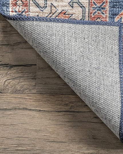 nuLOOM Finley Machine Washable Vintage Distressed Ultra Thin Area Rug, 3' x 5', Navy - LeafyLoom