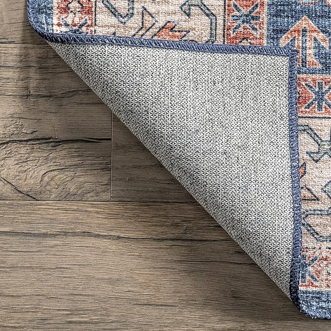 nuLOOM Finley Machine Washable Vintage Distressed Ultra Thin Area Rug, 3' x 5', Navy - LeafyLoom