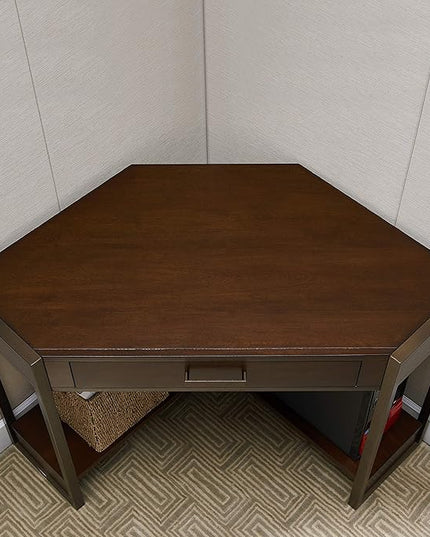 Leick Home Riley Holliday Computer Desk with Dropfront Keyboard Drawer, FURNITURE, Espresso/Gold - LeafyLoom