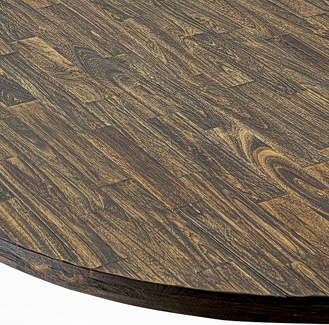 East West Furniture I3AB7-747 Irving 7 Piece Modern Dining Set Consist of a Round Wooden Table with Pedestal and 6 Light Sable Linen Fabric Parson Chairs, 48x48 Inch - LeafyLoom