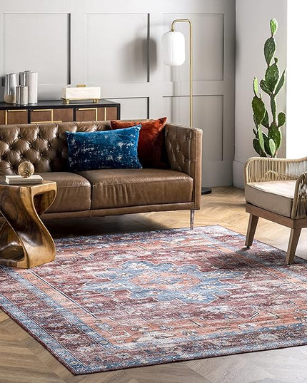 nuLOOM Zena Medallion Machine Washable Ultra Thin Area Rug, 6' x 9', Rust - LeafyLoom