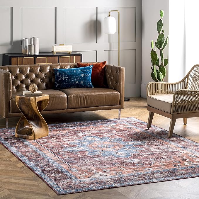 nuLOOM Zena Medallion Machine Washable Ultra Thin Accent Rug, 2' x 3', Rust - LeafyLoom