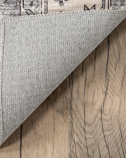 nuLOOM 4x6 Machine Washable Rain Haven Vintage Medallion Area Rug, Light Grey, Traditional Faded Design, Non-Slip Backing, Stain Resistant, For Bedroom, Dining Room, Living Room, Kitchen - LeafyLoom