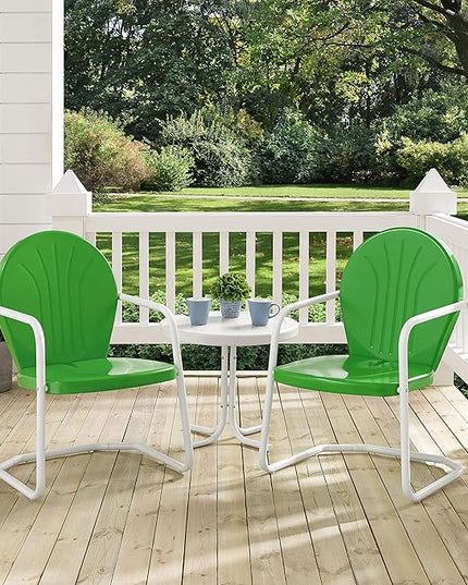 Crosley Furniture KO10004GR Griffith 3-Piece Retro Metal Outdoor Seating Set with Table and 2 Chairs, Grasshopper Green - LeafyLoom