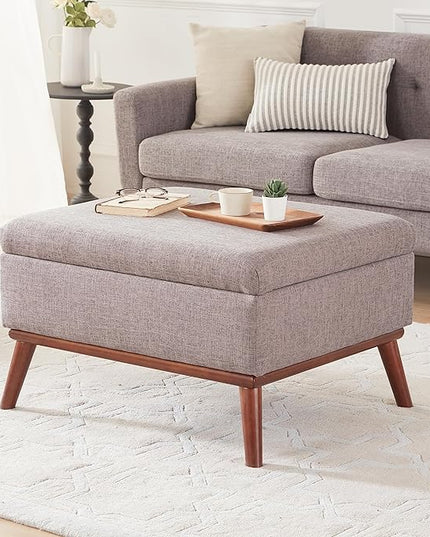 Tbfit Large Ottoman with Storage, 31.5-inch Mid Century Modern Rectangle Coffee Table with Lid Lifting Function and High Wooden Legs, Oversized Storage Ottomans for Living Room, Office Room - LeafyLoom