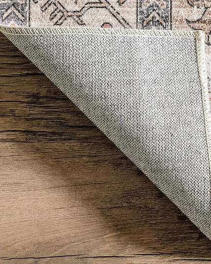 nuLOOM Dawson Machine Washable Distressed Medallion Ultra Thin Area Rug, 5' x 8', Beige - LeafyLoom