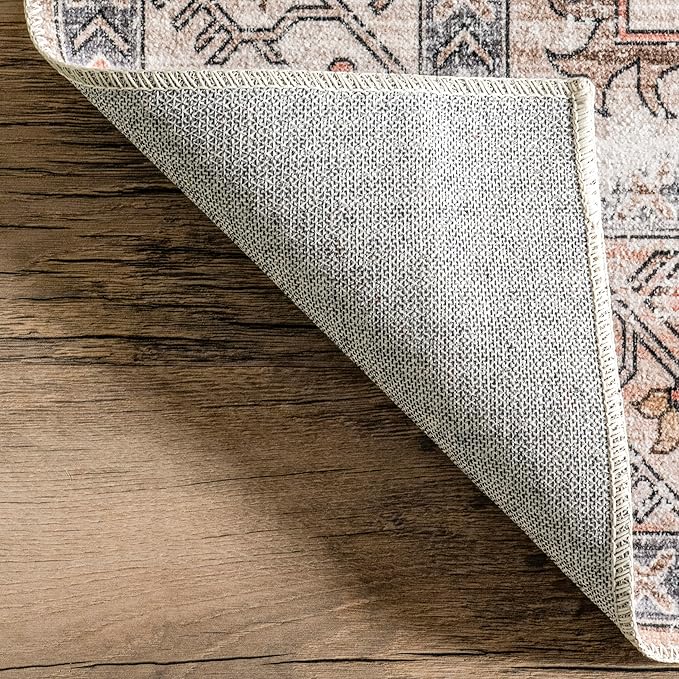 nuLOOM Dawson Machine Washable Distressed Medallion Ultra Thin Area Rug, 5' x 8', Beige - LeafyLoom