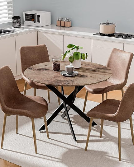 Round Dining Table for 2-4, 31.5 Inch Wood Circle Small Kitchen Table with Black Legs Modern Dining Room Table for Kitchen Dining Room (Wood) - LeafyLoom