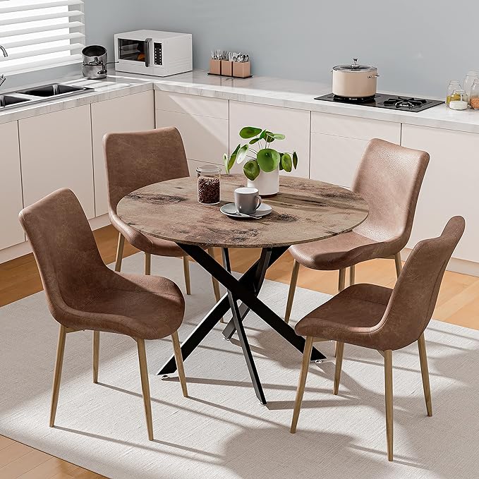 Round Dining Table for 2-4, 31.5 Inch Wood Circle Small Kitchen Table with Black Legs Modern Dining Room Table for Kitchen Dining Room (Wood) - LeafyLoom