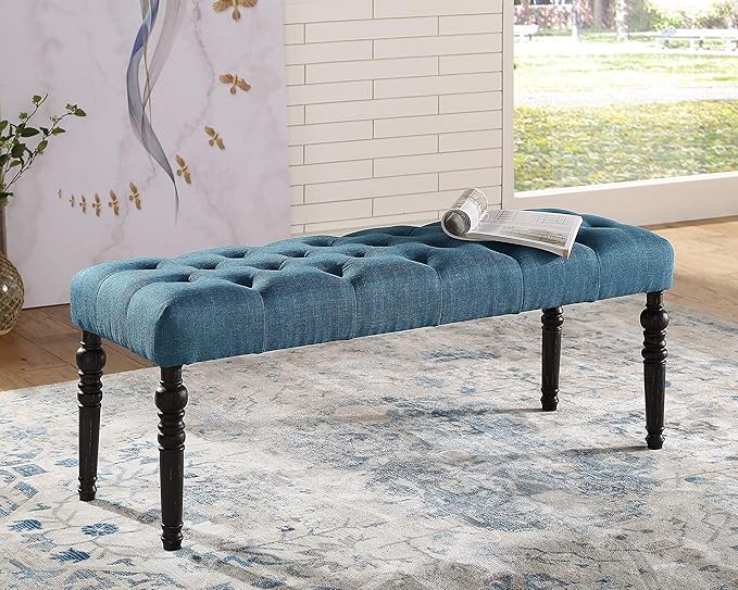 Roundhill Furniture Leviton Urban Style Dark Washed Wood Dining Set: Table, 4 Chairs and Bench, Blue - LeafyLoom