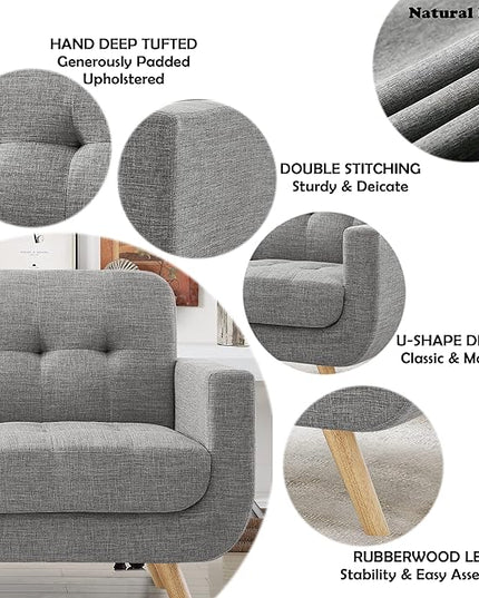 ROSEVERA Elena Contemporary Accent Armchair with Linen Upholstery Living Room Furniture, Gray - LeafyLoom