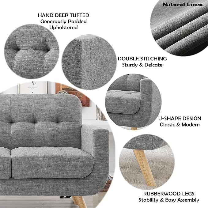 ROSEVERA Elena Contemporary Accent Armchair with Linen Upholstery Living Room Furniture, Gray - LeafyLoom