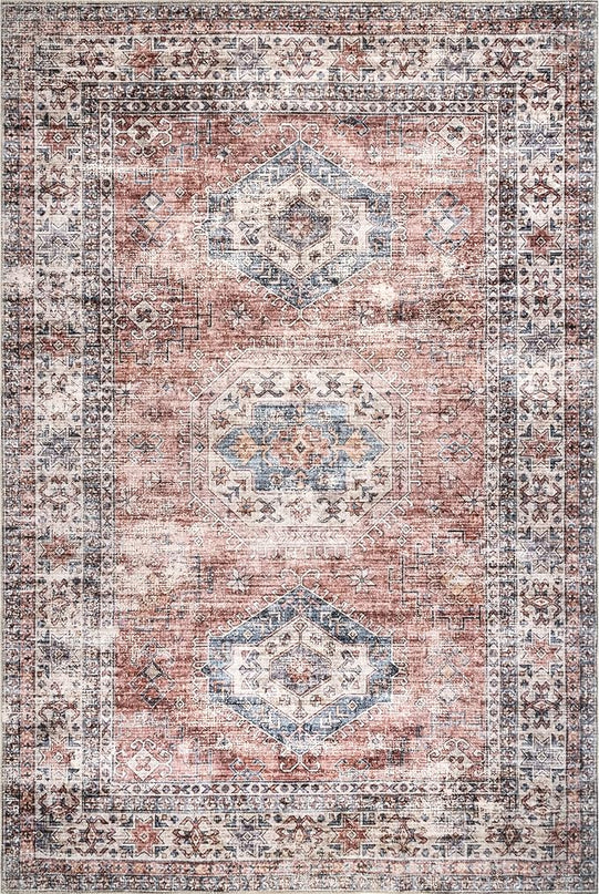 nuLOOM Desna Machine Washable Faded Vintage Ultra Thin Area Rug, 8' x 10', Peach - LeafyLoom